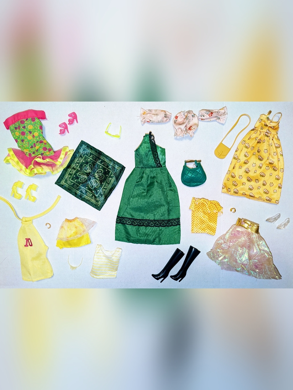 Lot of Barbie Size Clothing, Yellow/Green